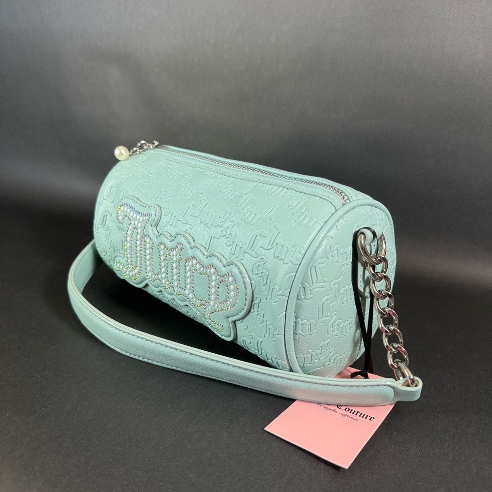 Juicy Couture YK2 String Of Pearls Roll Bag Pastel Turq - Rhinestone logo - Picture 7 of 8